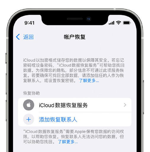 定结苹果手机维修分享在 iPhone 上设置帐户恢复联系人的方法 